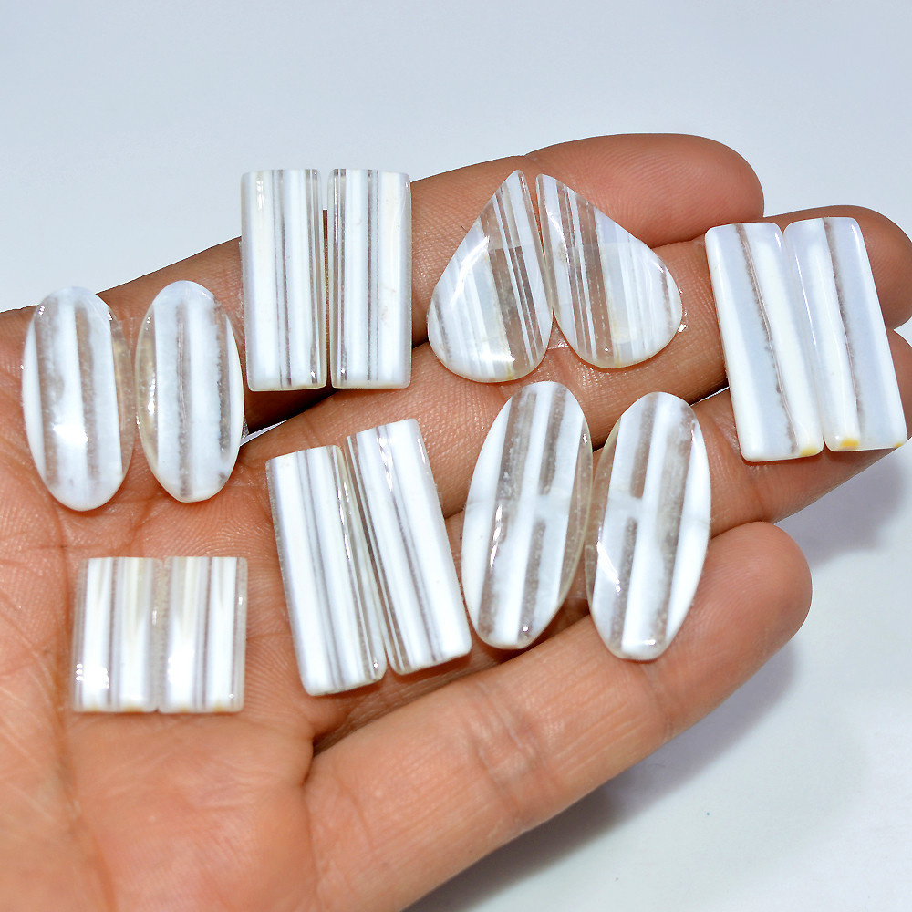 7 Pairs 122 Cts Natural White Agate Cabochon Gemstone Pair Lot Dangle Drop Silver Earrings Making Pairs For Women 29x10 15x7mm 17073