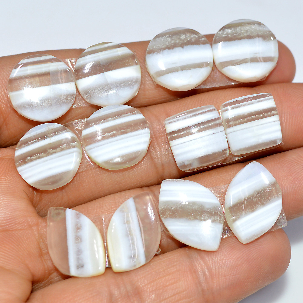 6 Pairs 95 Cts Natural White Agate Cabochon Gemstone Pair Lot Dangle Drop Silver Earrings Making Pairs For Women 18x10 10x10mm 17077