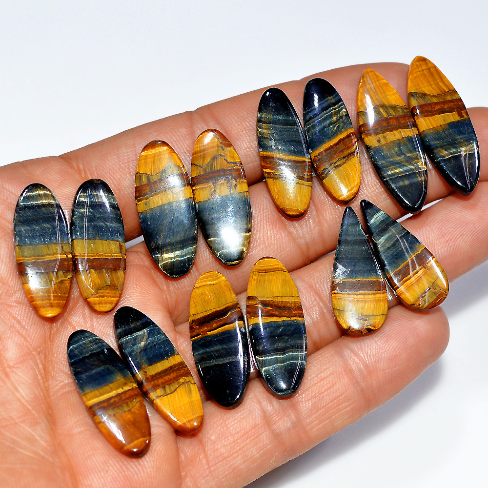 7 Pairs 156 Cts Natural Multi Tiger Eye Cabochon Gemstone Dangle Drop Earrings Making Pair 30x10 24x10mm 17085