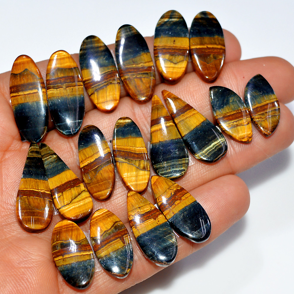 Image of 9 Pairs 154 Cts Natural Multi Tiger Eye Cabochon Gemstone Dangle Drop Earrings Making Pair 26x10 19x9mm #17089