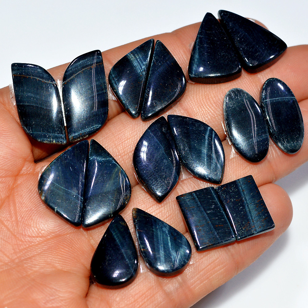 Image of 8 Pairs 132 Cts Natural Black Tiger Eye Cabochon Gemstone Dangle Drop Earrings Making Pair 24x10 14x9mm #17092