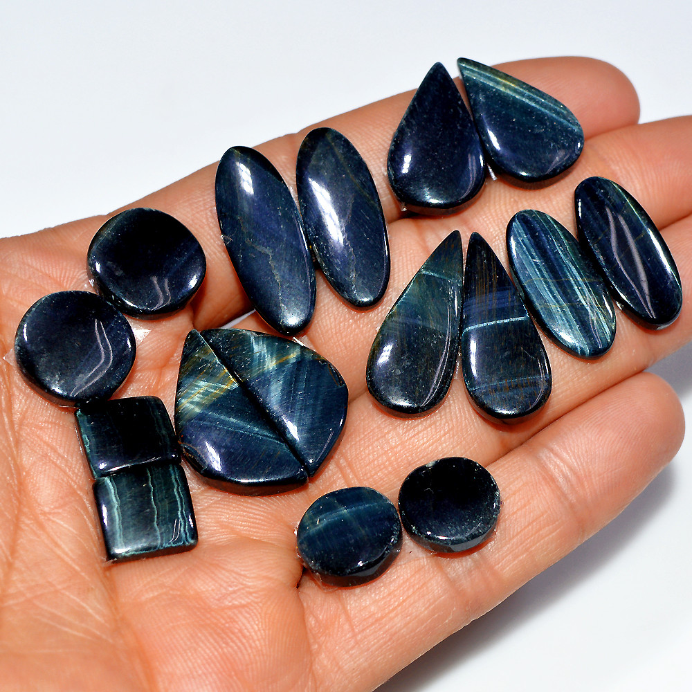 8 Pairs 155 Cts Natural Black Tiger Eye Cabochon Gemstone Dangle Drop Earrings Making Pair 25x10 10x10mm 17093