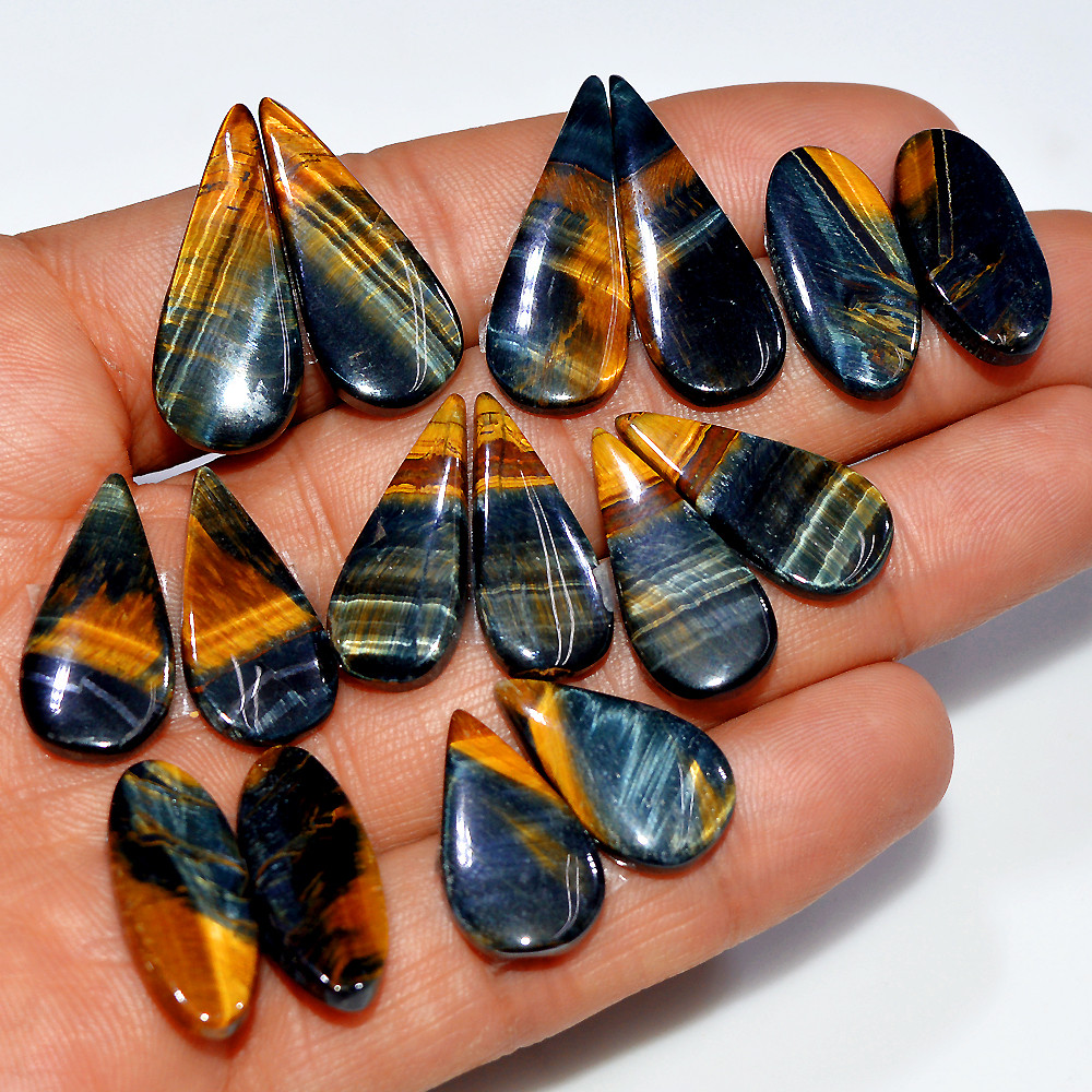 Image of 8 Pairs 139 Cts Natural Multi Tiger Eye Cabochon Gemstone Dangle Drop Earrings Making Pair 29x10 19x10mm #17095