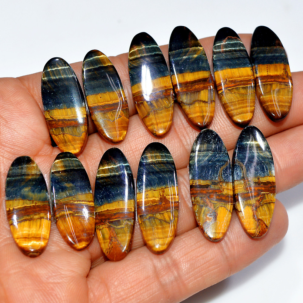 Image of 6 Pairs 158 Cts Natural Multi Tiger Eye Cabochon Gemstone Dangle Drop Earrings Making Pair 30x10 25x10mm #17096
