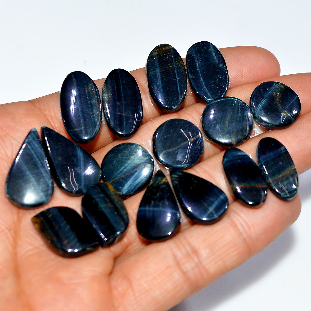 8 Pairs 155 Cts Natural Black Tiger Eye Cabochon Gemstone Dangle Drop Earrings Making Pair 23x10 14x14mm 17097