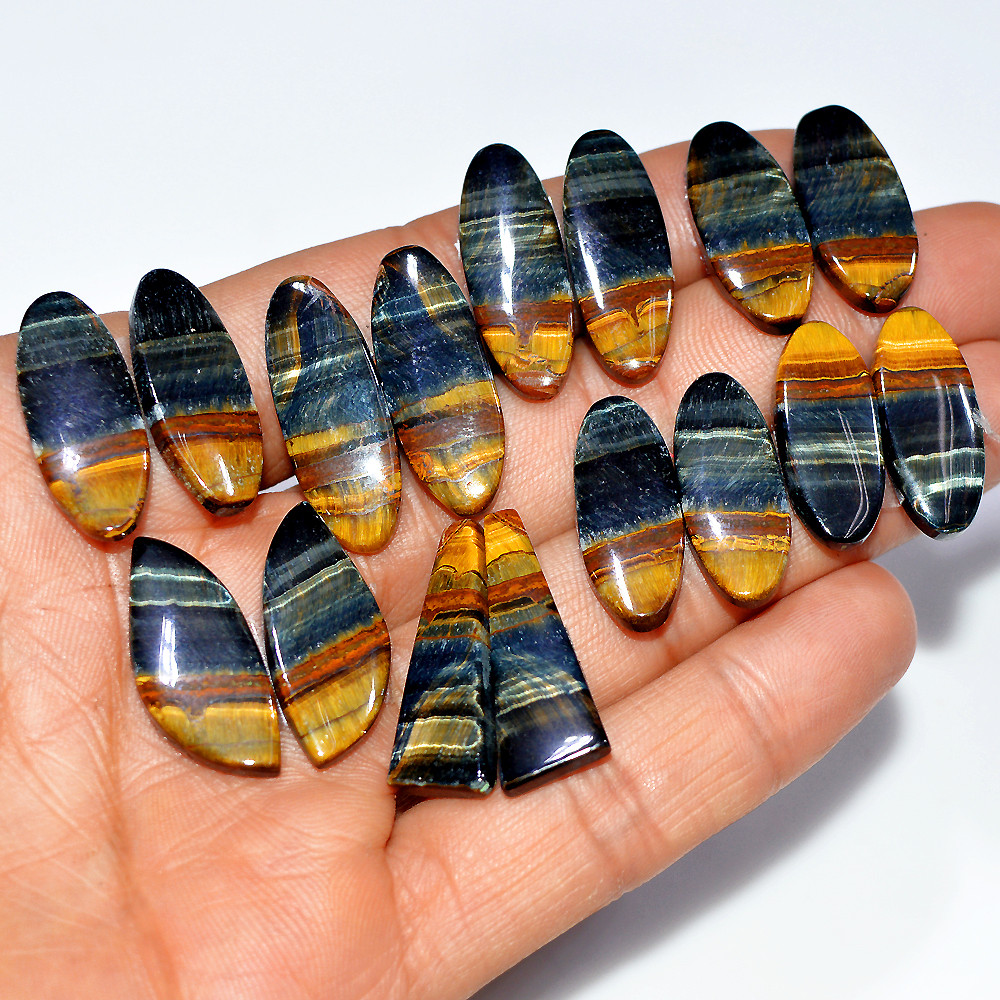 8 Pairs 175 Cts Natural Multi Tiger Eye Cabochon Gemstone Dangle Drop Earrings Making Pair 29x9 21x9mm 17101