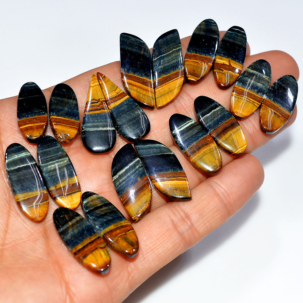 9 Pairs 214 Cts Natural Multi Tiger Eye Cabochon Gemstone Dangle Drop Earrings Making Pair 30x10 22x9mm 17102