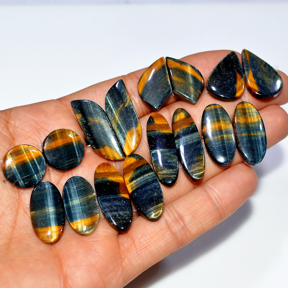 8 Pairs 190 Cts Natural Multi Tiger Eye Cabochon Gemstone Dangle Drop Earrings Making Pair 29x9 14x14mm 17103