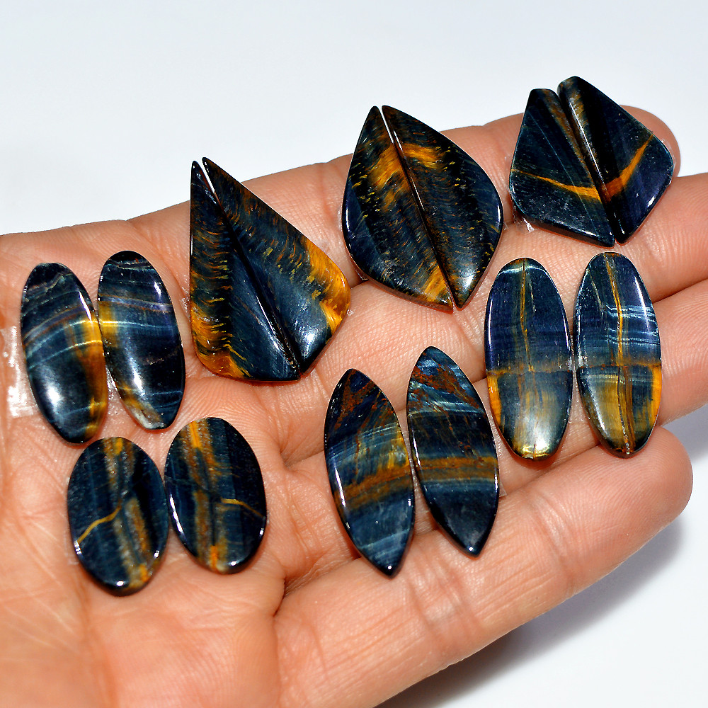 7 Pairs 155 Cts Natural Multi Tiger Eye Cabochon Gemstone Dangle Drop Earrings Making Pair 34x10 20x10mm 17109