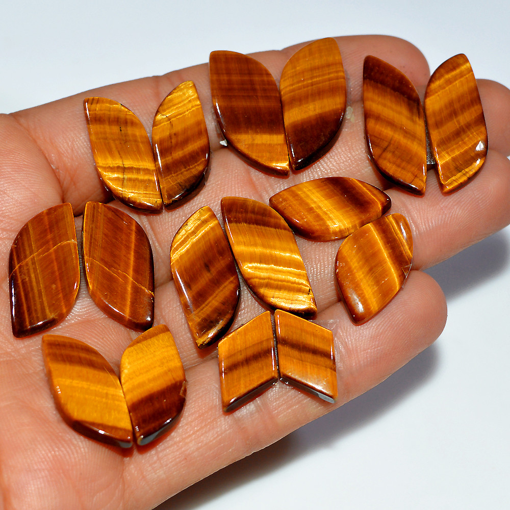 8 Pairs 156 Cts Natural Yellow Tiger Eye Cabochon Semi-Precious Gemstone Earrings Jewelry Making Pairs 30x9 16x8mm 17113