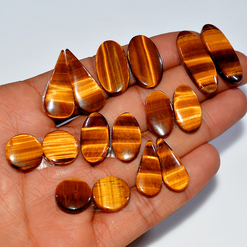 8 Pairs 158 Cts Natural Yellow Tiger Eye Cabochon Semi-Precious Gemstone Earrings Jewelry Making Pairs 29x10 13x13mm 17114