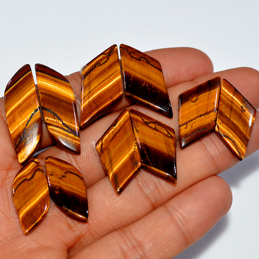 5 Pairs 130 Cts Natural Yellow Tiger Eye Cabochon Semi-Precious Gemstone Earrings Jewelry Making Pairs 30x12 25x10mm 17115