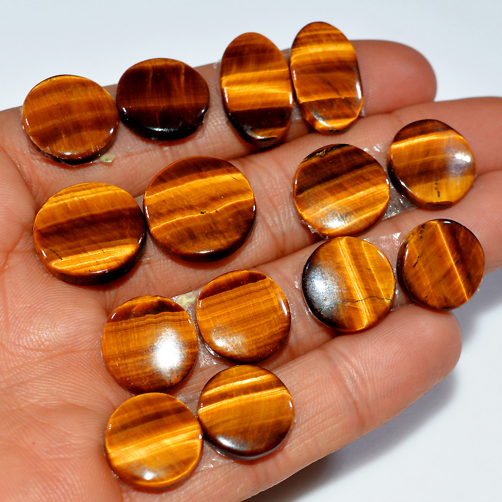7 Pairs 132 Cts Natural Yellow Tiger Eye Cabochon Semi-Precious Gemstone Earrings Jewelry Making Pairs 16x16 13x13mm 17118