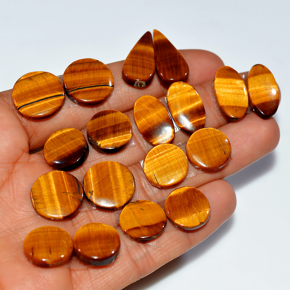 9 Pairs 153 Cts Natural Yellow Tiger Eye Cabochon Semi-Precious Gemstone Earrings Jewelry Making Pairs 15x15 11x11mm 17119