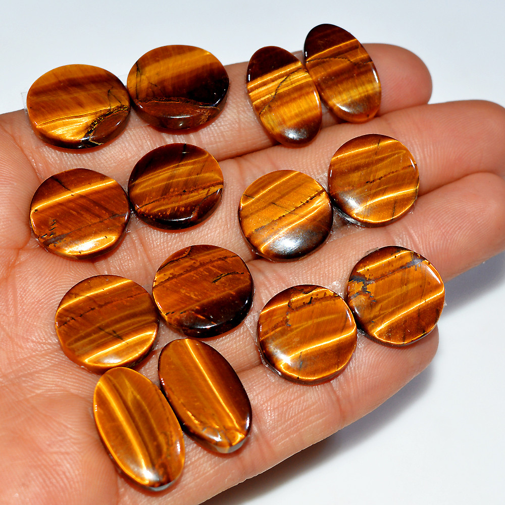 7 Pairs 149 Cts Natural Yellow Tiger Eye Cabochon Semi-Precious Gemstone Earrings Jewelry Making Pairs 15x15 15x15mm 17122