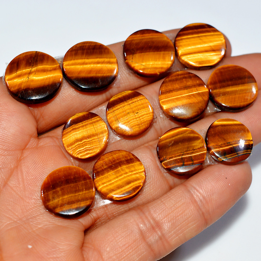 6 Pairs 124 Cts Natural Yellow Tiger Eye Cabochon Semi-Precious Gemstone Earrings Jewelry Making Pairs 15x15 13x13mm 17124