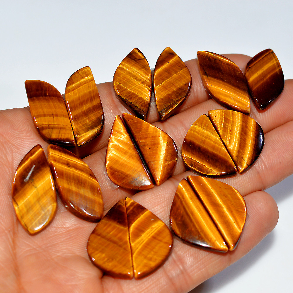 8 Pairs 179 Cts Natural Yellow Tiger Eye Cabochon Semi-Precious Gemstone Earrings Jewelry Making Pairs 27x9 24x9mm 17127