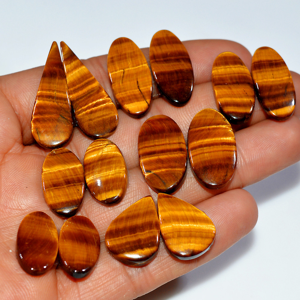 7 Pairs 155 Cts Natural Yellow Tiger Eye Cabochon Semi-Precious Gemstone Earrings Jewelry Making Pairs 30x10 20x14mm 17129