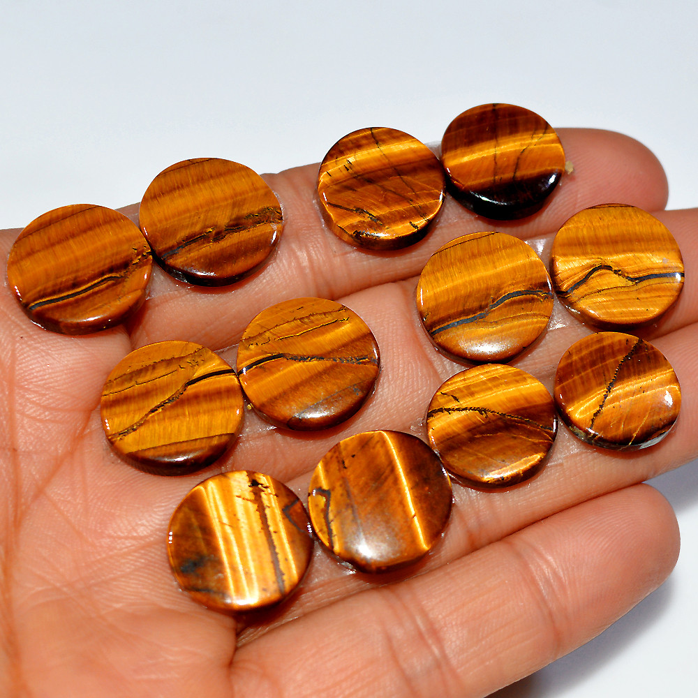Image of 6 Pairs 133 Cts Natural Yellow Tiger Eye Cabochon Semi-Precious Gemstone Earrings Jewelry Making Pairs 15X15 14X14mm #17133