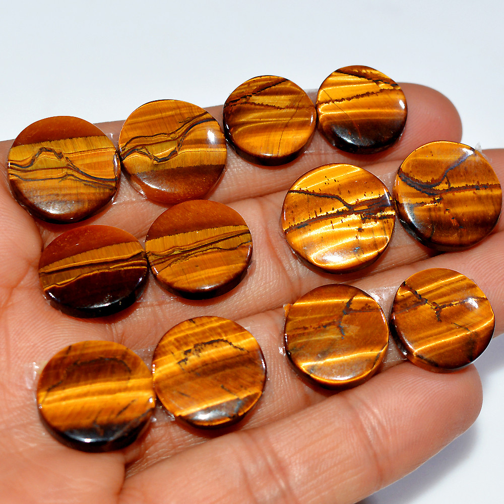 6 Pairs 145 Cts Natural Yellow Tiger Eye Cabochon Semi-Precious Gemstone Earrings Jewelry Making Pairs 16X16 14X14mm 17141