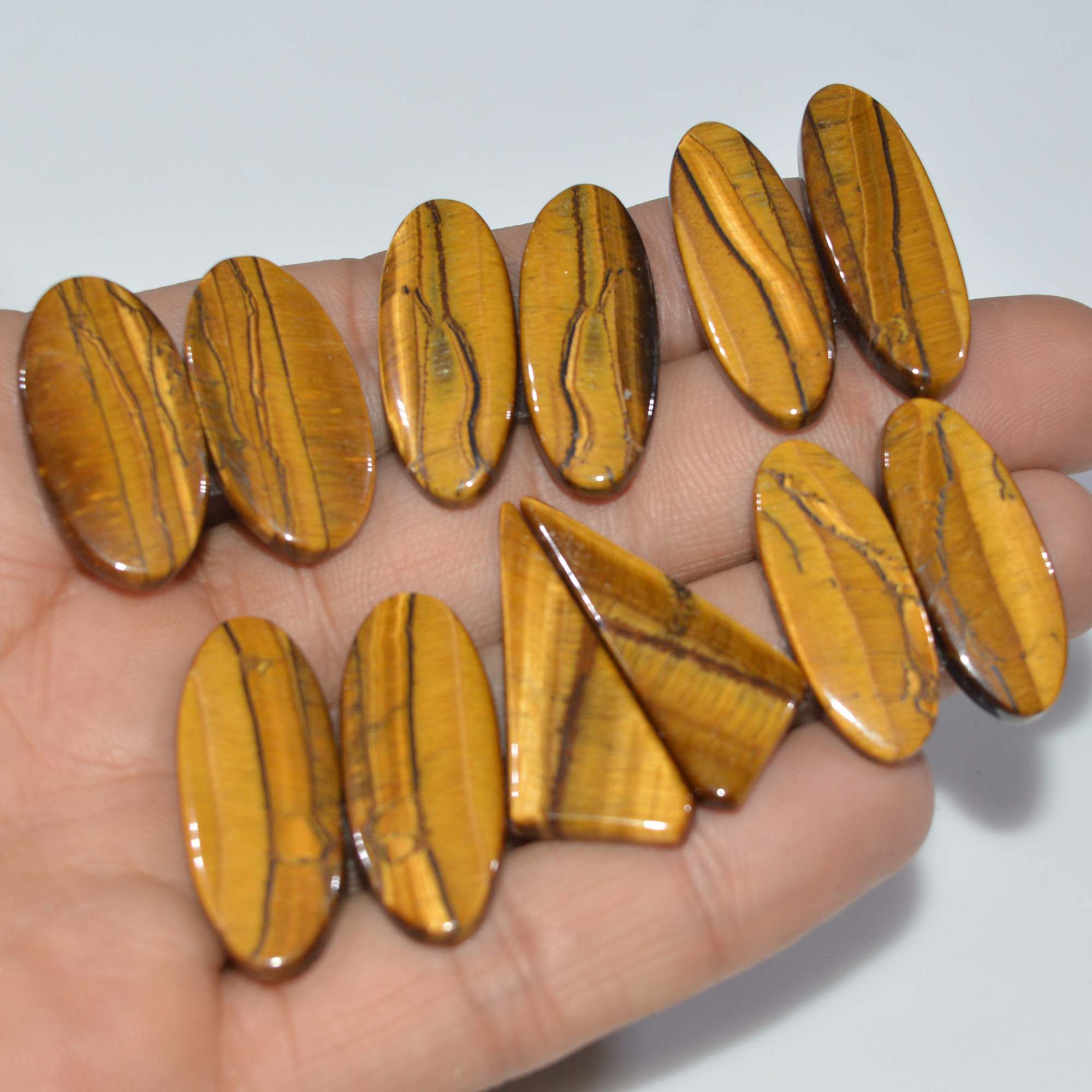 6 Pairs 177 Cts Natural Yellow Tiger Eye Cabochon Semi-Precious Gemstone Earrings Jewelry Making Pairs 34X10 26X12mm 17145