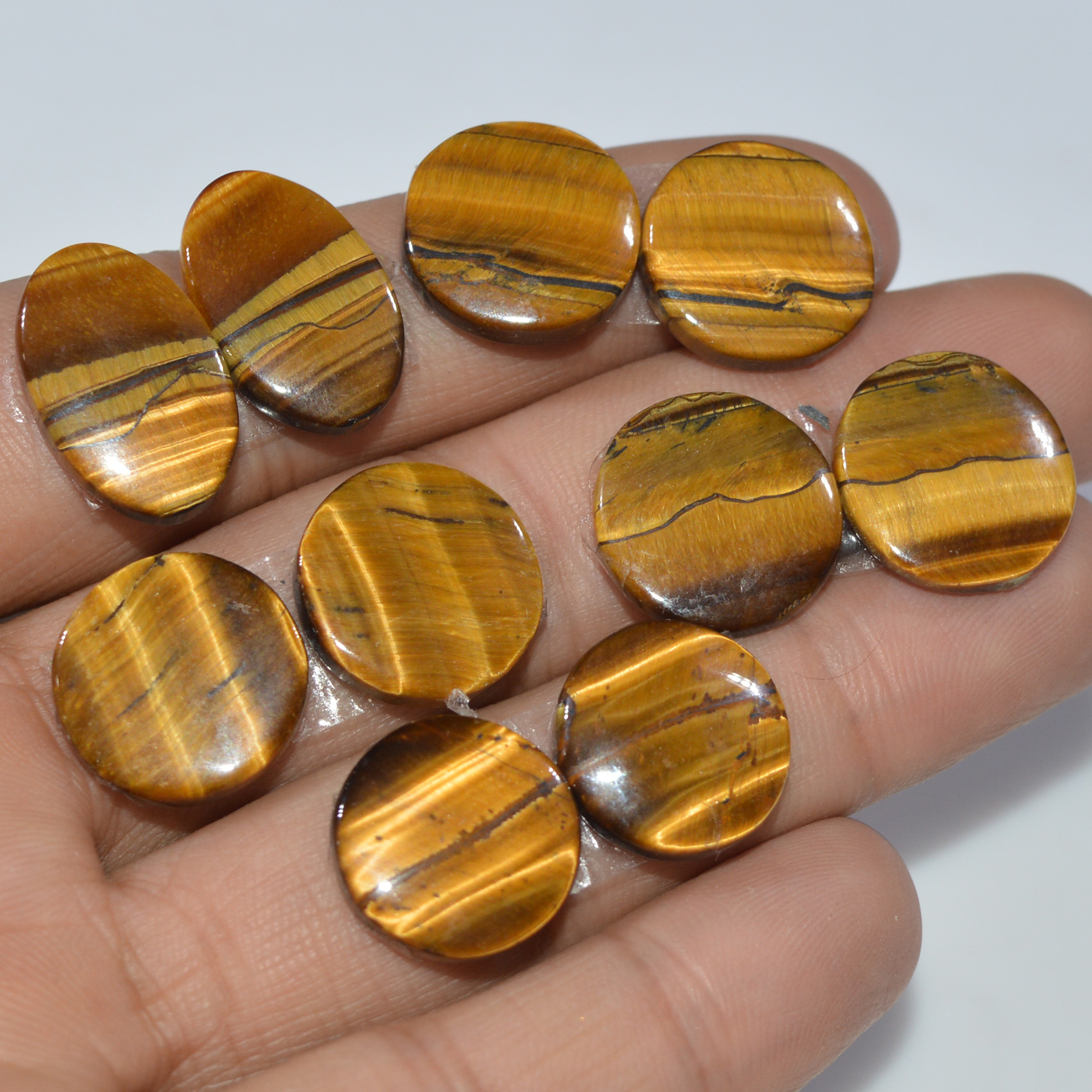 5 Pairs 96 Cts Natural Yellow Tiger Eye Cabochon Semi-Precious Gemstone Earrings Jewelry Making Pairs 19X10 14X14mm 17147