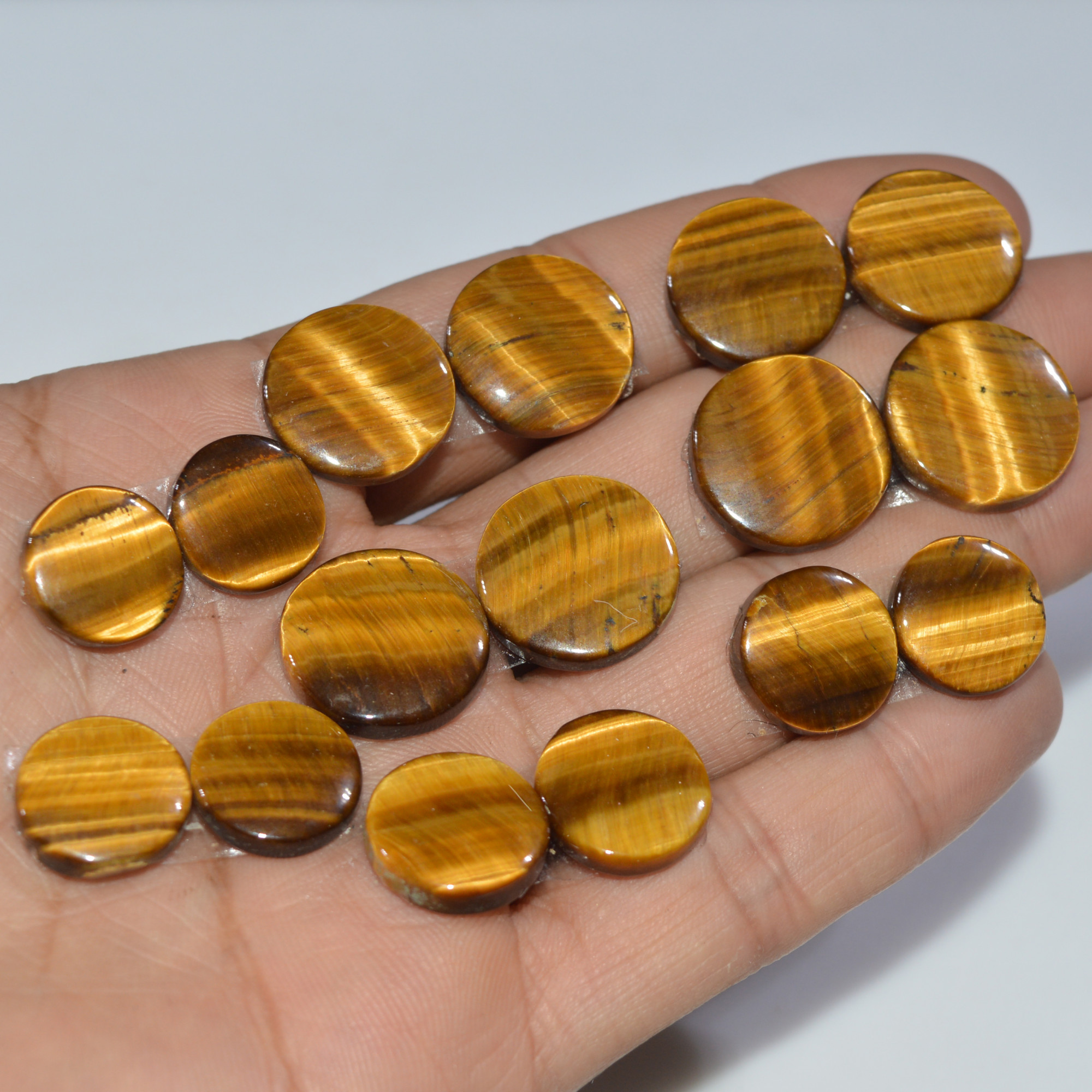 8 Pairs 180 Cts Natural Yellow Tiger Eye Cabochon Semi-Precious Gemstone Earrings Jewelry Making Pairs 17X17 12X12mm 17149