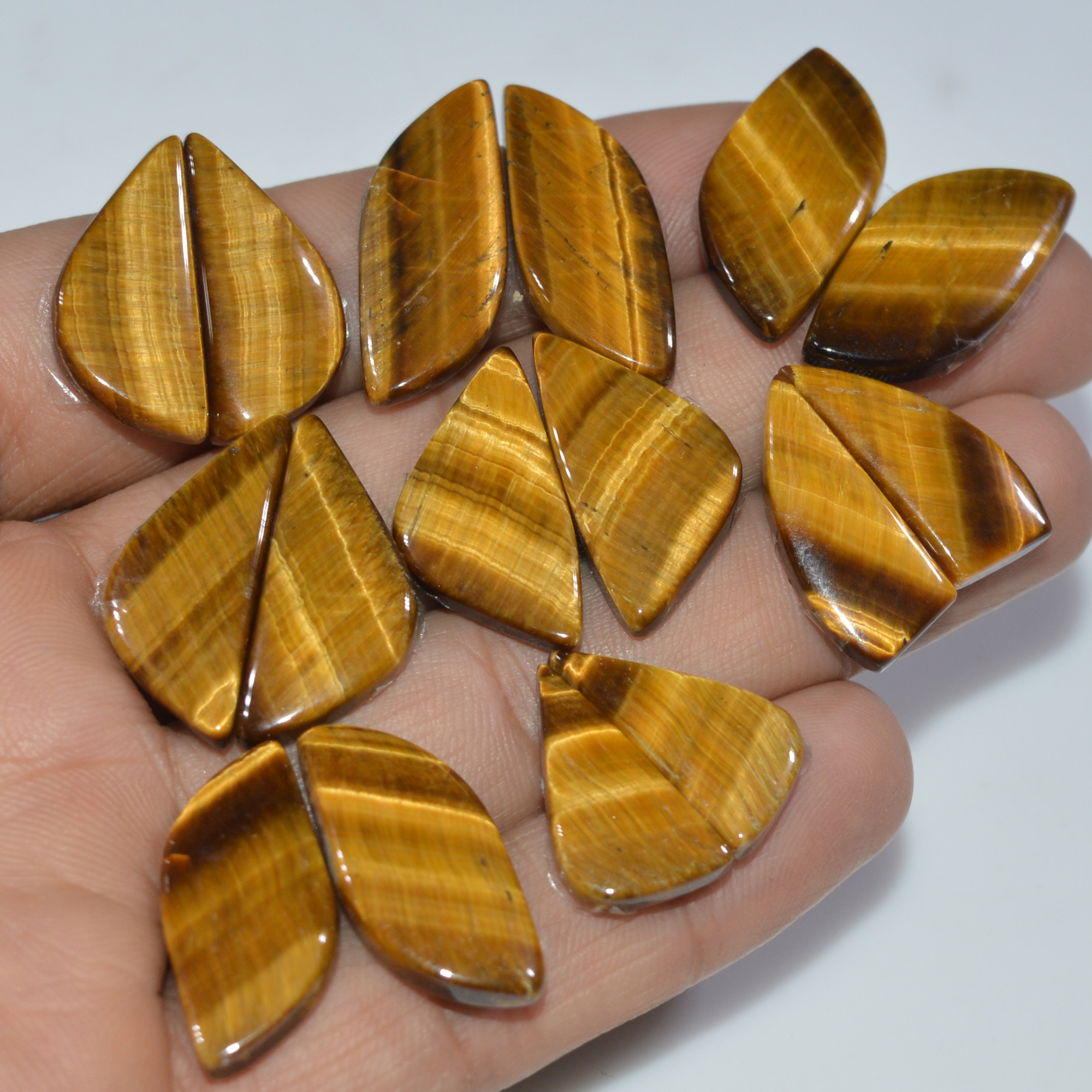 8 Pairs 156 Cts Natural Yellow Tiger Eye Cabochon Semi-Precious Gemstone Earrings Jewelry Making Pairs 29X10 20X10mm 17158