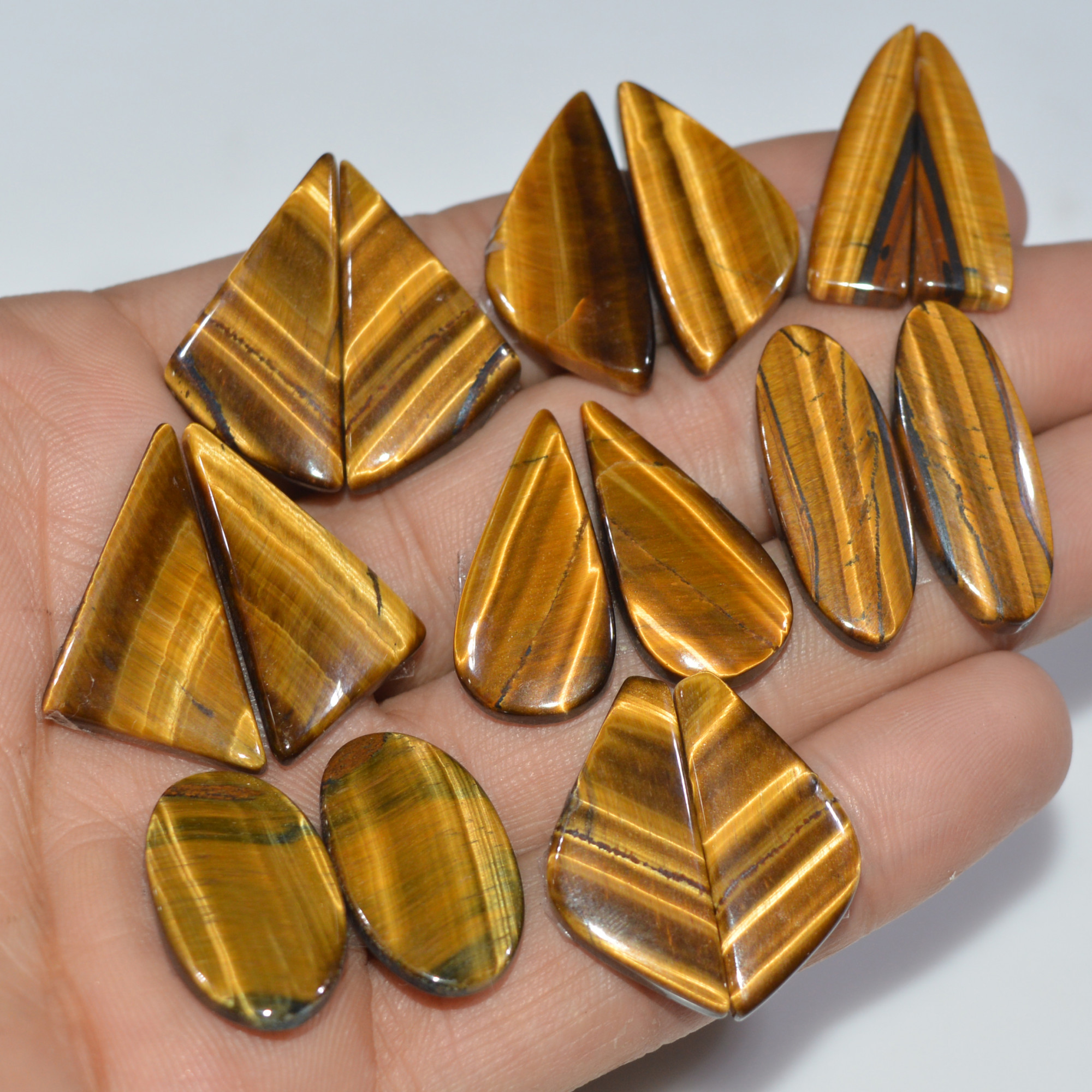 8 Pairs 186 Cts Natural Yellow Tiger Eye Cabochon Semi-Precious Gemstone Earrings Jewelry Making Pairs 28X10 23X11mm 17161