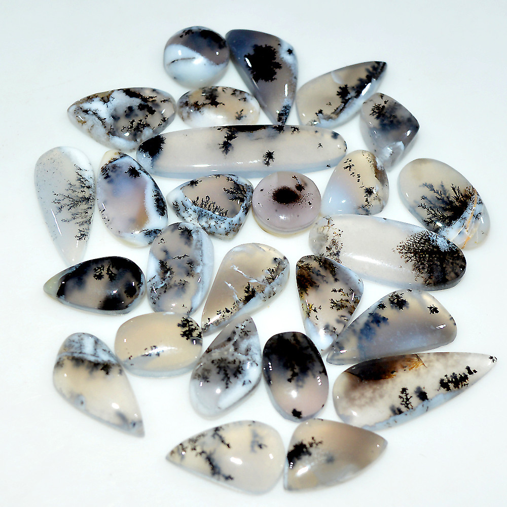 26 Pcs 113 Cts Natural Dendrite Agate Cabochon Loose Gemstone Lot Jewelry Making Semi-Precious Healing Crystal 30x5 9x9mm 17178
