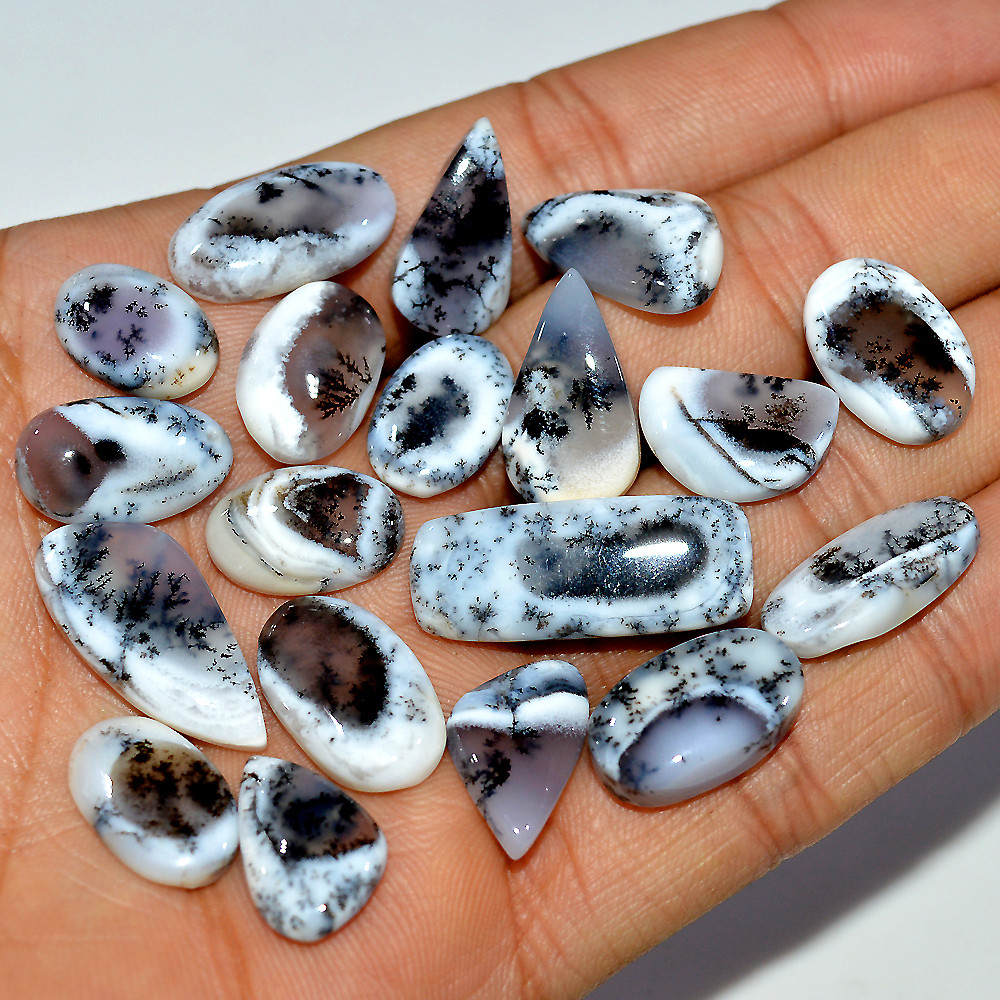 19 Pcs 135 Cts Natural Dendrite Agate Cabochon Loose Gemstone Lot Jewelry Making Semi-Precious Healing Crystal 25x10 14x9mm 17179