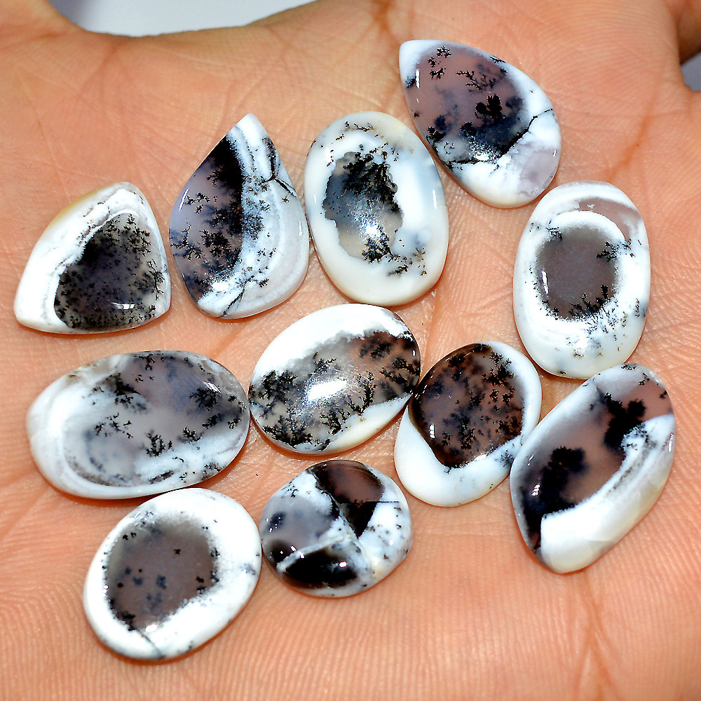 11 Pcs 101 Cts Natural Dendrite Agate Cabochon Loose Gemstone Lot Jewelry Making Semi-Precious Healing Crystal 20x10 11x11mm 17181