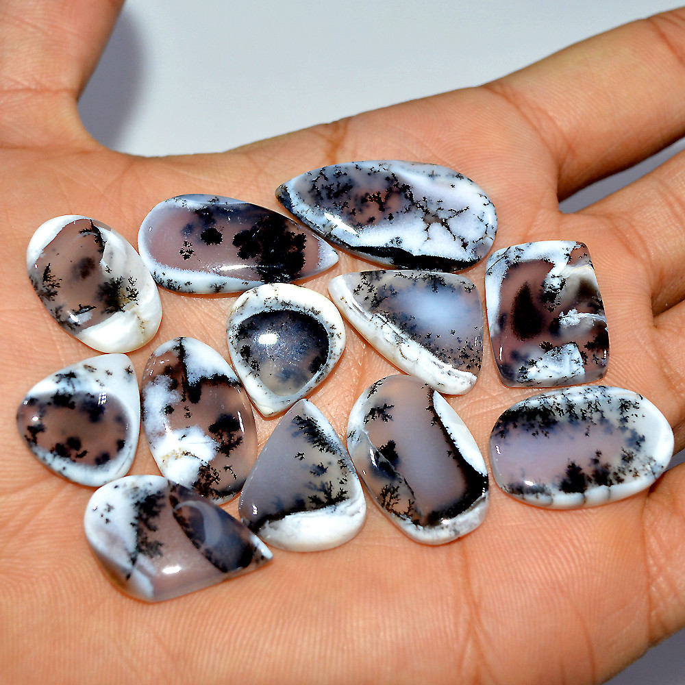 12 Pcs 134 Cts Natural Dendrite Agate Cabochon Loose Gemstone Lot Jewelry Making Semi-Precious Healing Crystal 29x14 14x13mm 17183