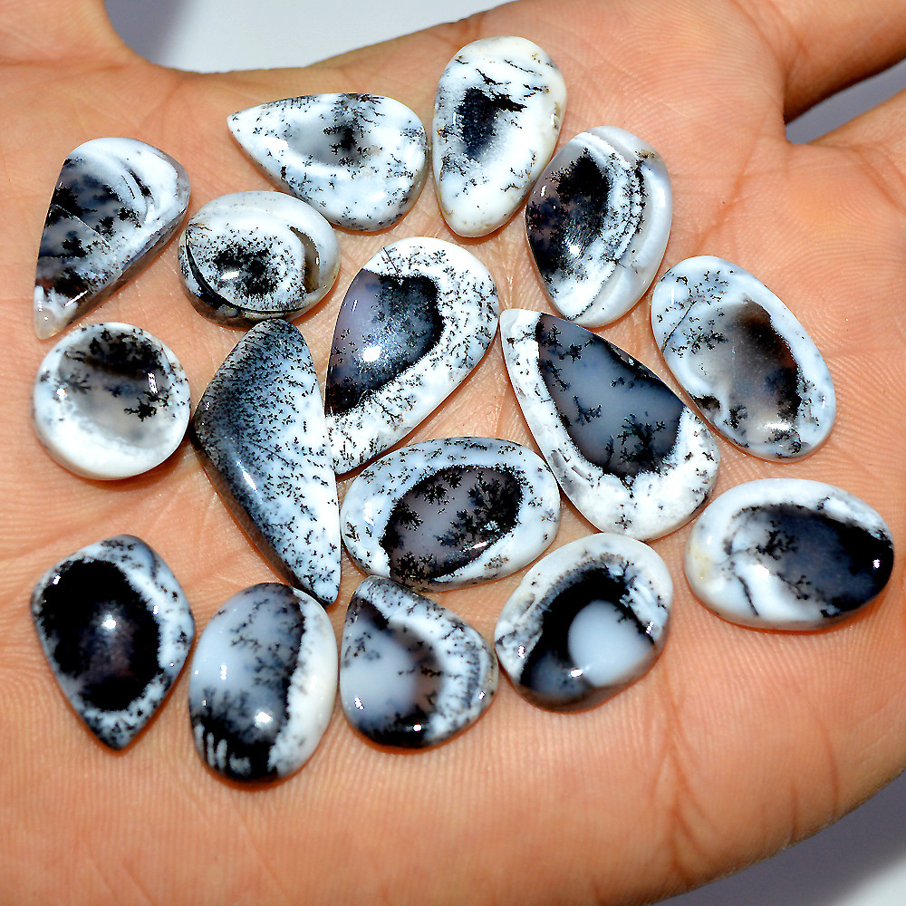 Image of 16 Pcs 155 Cts Natural Dendrite Agate Cabochon Loose Gemstone Lot Jewelry Making Semi-Precious Healing Crystal 25x10 12x12mm #17184
