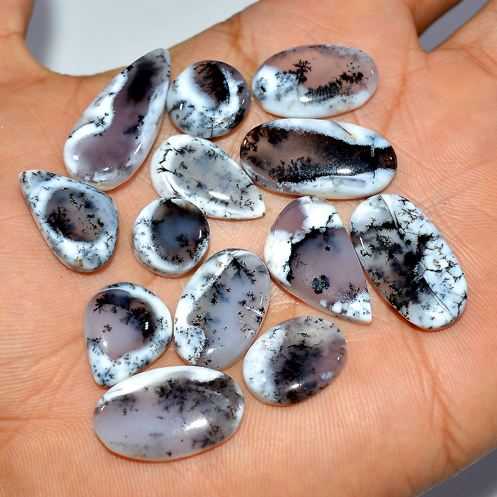 13 Pcs 127 Cts Natural Dendrite Agate Cabochon Loose Gemstone Lot Jewelry Making Semi-Precious Healing Crystal 28x10 10x10mm 17186