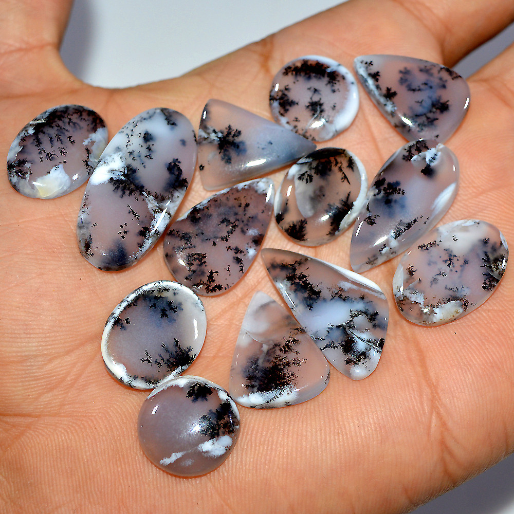 13 Pcs 150 Cts Natural Dendrite Agate Cabochon Loose Gemstone Lot Jewelry Making Semi-Precious Healing Crystal 30x14 14x14mm 17187