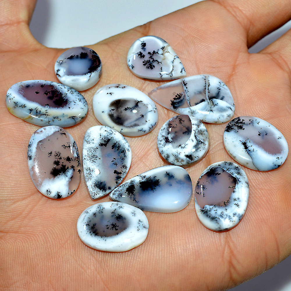 Image of 12 Pcs 118 Cts Natural Dendrite Agate Cabochon Loose Gemstone Lot Jewelry Making Semi-Precious Healing Crystal 25x13 12x12mm #17188