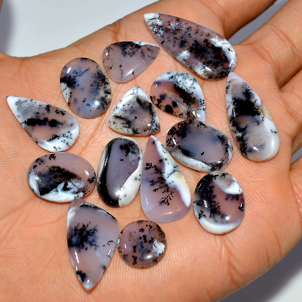 14 Pcs 118 Cts Natural Dendrite Agate Cabochon Loose Gemstone Lot Jewelry Making Semi-Precious Healing Crystal 30x10 10x10mm 17189