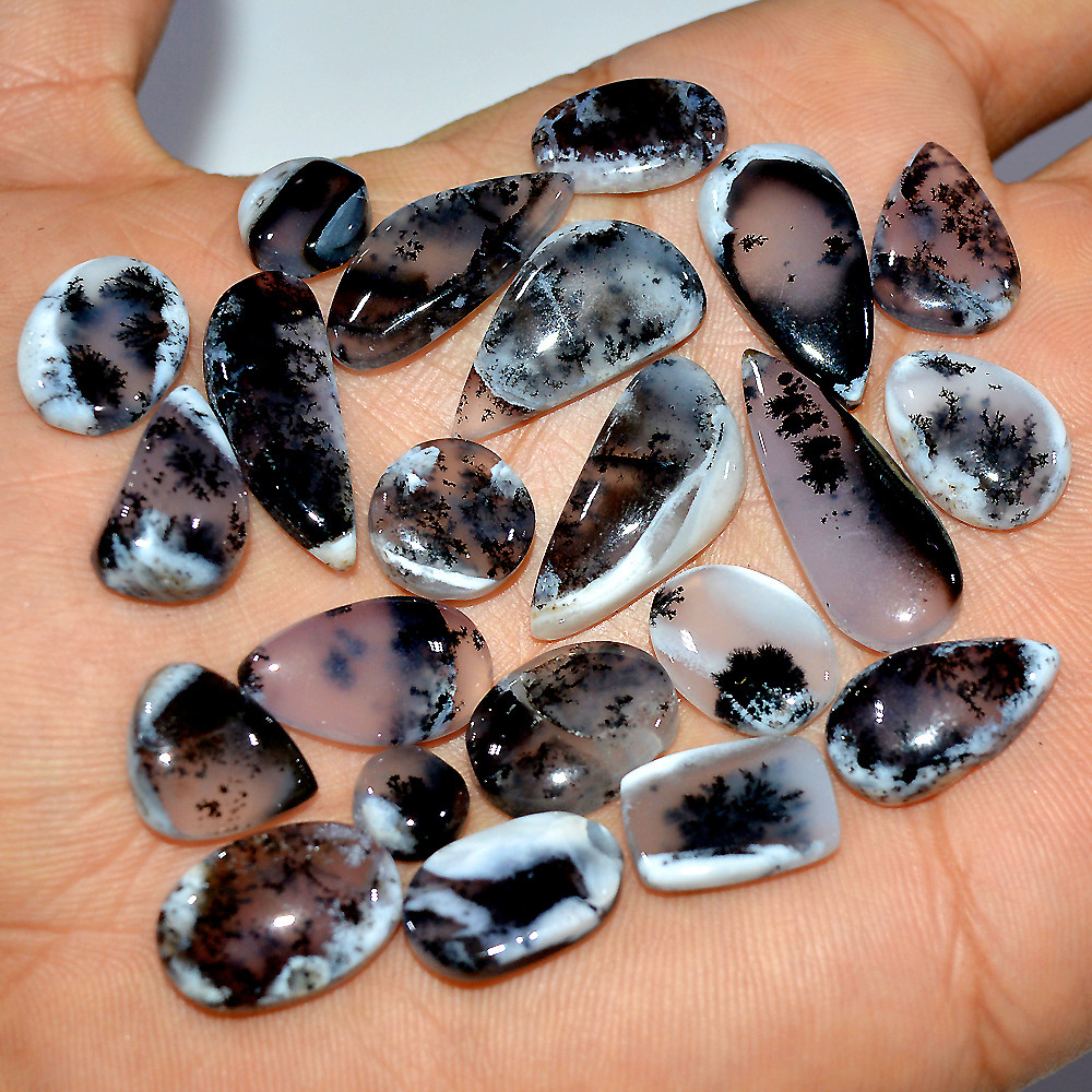 Image of 22 Pcs 144 Cts Natural Dendrite Agate Cabochon Loose Gemstone Lot Jewelry Making Semi-Precious Healing Crystal 25x10 5x5mm #17190