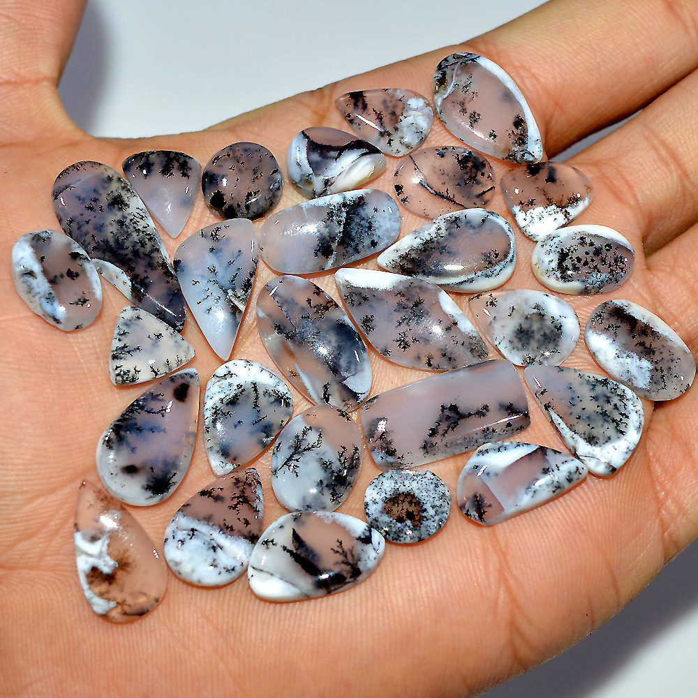 28 Pcs 160 Cts Natural Dendrite Agate Cabochon Loose Gemstone Lot Jewelry Making Semi-Precious Healing Crystal 25x10 10x10mm 17191