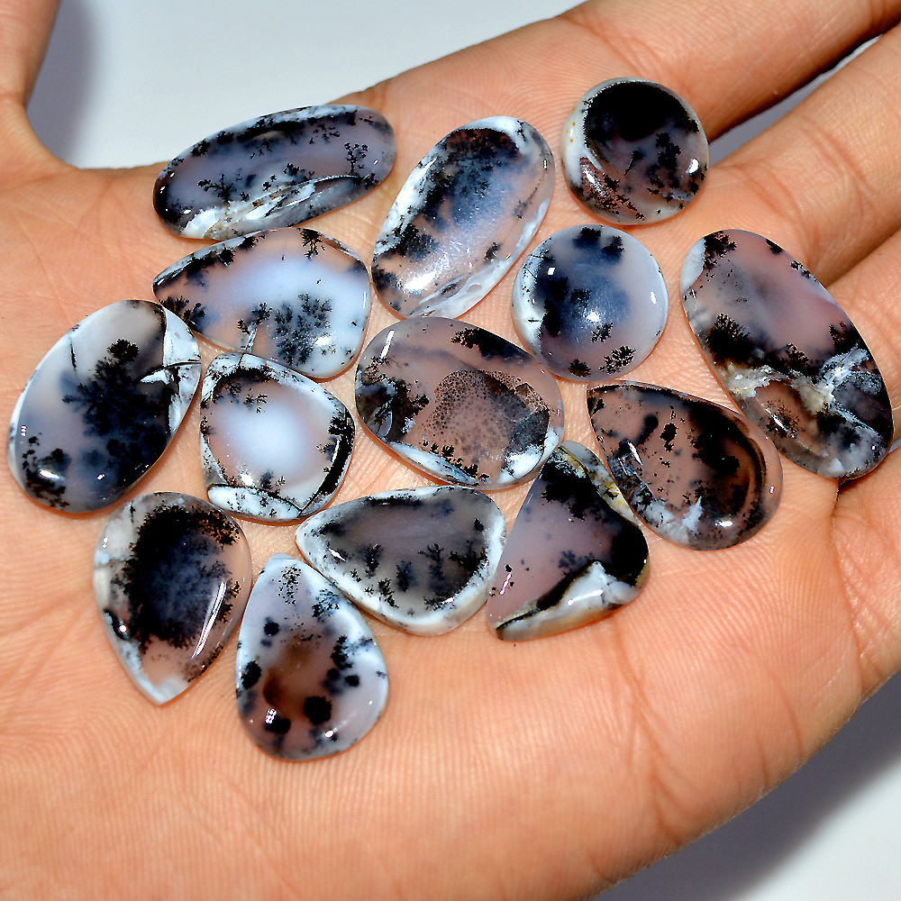 Image of 14 Pcs 160 Cts Natural Dendrite Agate Cabochon Loose Gemstone Lot Jewelry Making Semi-Precious Healing Crystal 28x14 14x14mm #17192
