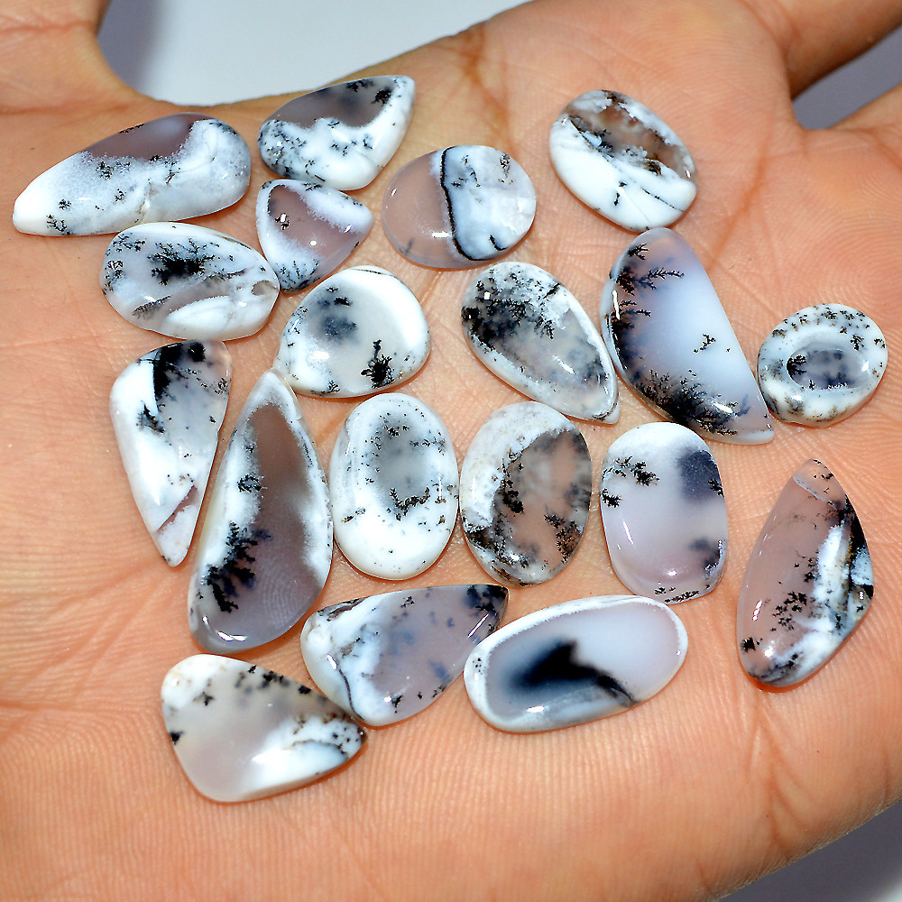 19 Pcs 126 Cts Natural Dendrite Agate Cabochon Loose Gemstone Lot Jewelry Making Semi-Precious Healing Crystal 25x10 10x10mm 17193