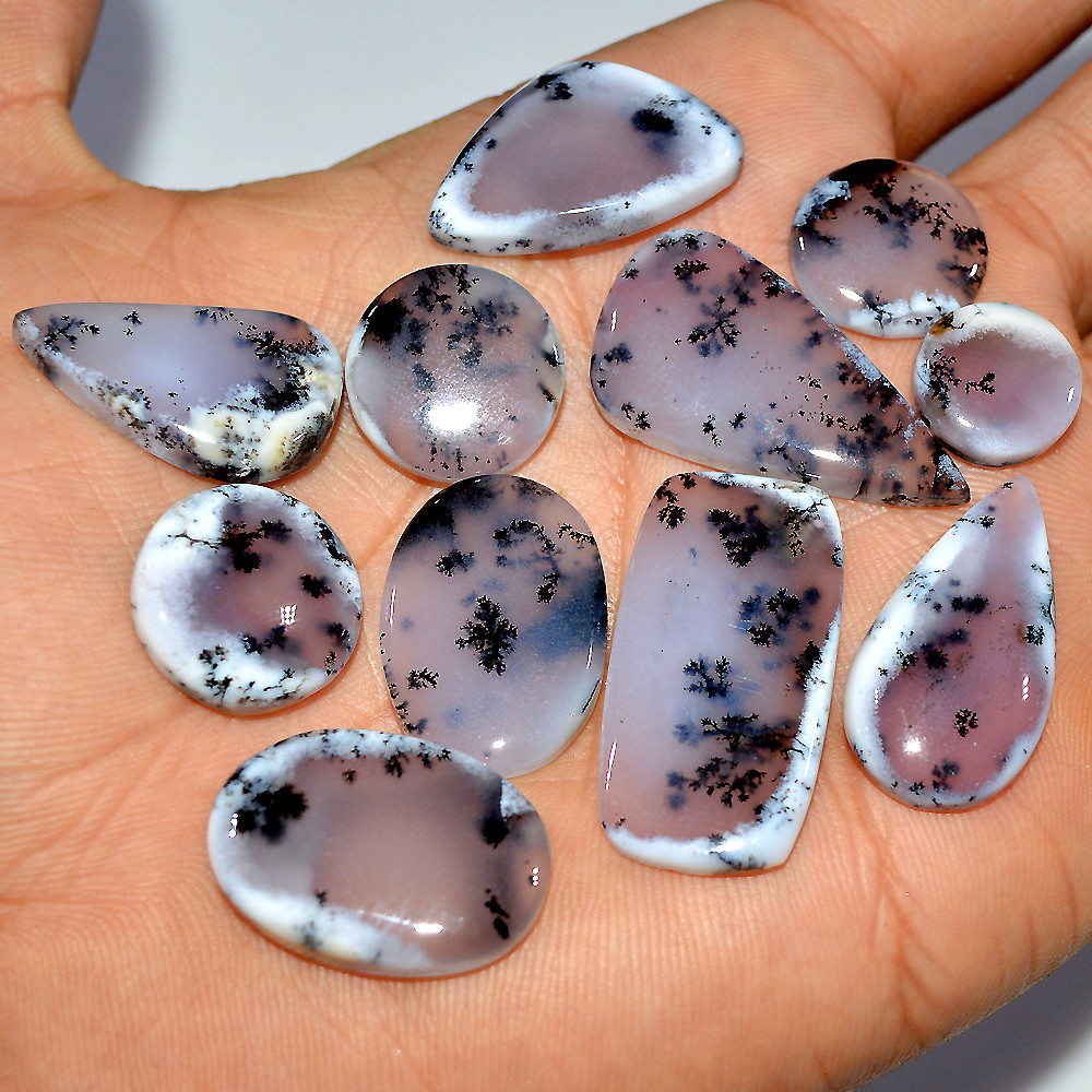 11 Pcs 160 Cts Natural Dendrite Agate Cabochon Loose Gemstone Lot Jewelry Making Semi-Precious Healing Crystal 31x15 10x10mm 17194