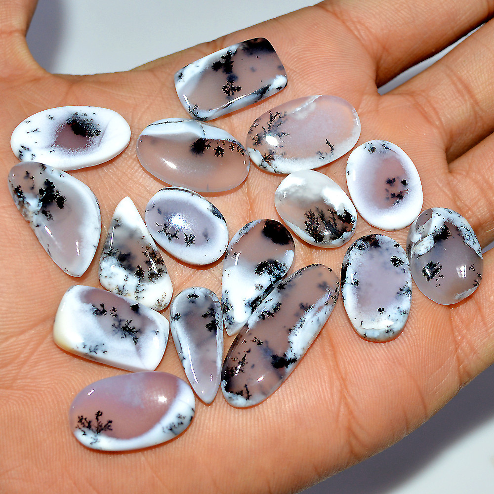 16 Pcs 153 Cts Natural Dendrite Agate Cabochon Loose Gemstone Lot Jewelry Making Semi-Precious Healing Crystal 30x10 15x10mm 17195