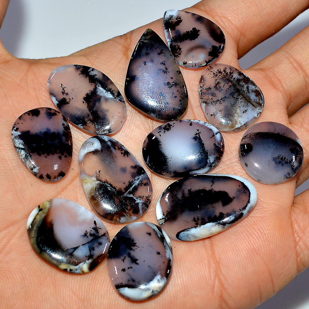 11 Pcs 161 Cts Natural Dendrite Agate Cabochon Loose Gemstone Lot Jewelry Making Semi-Precious Healing Crystal 25x15 15x15mm 17196