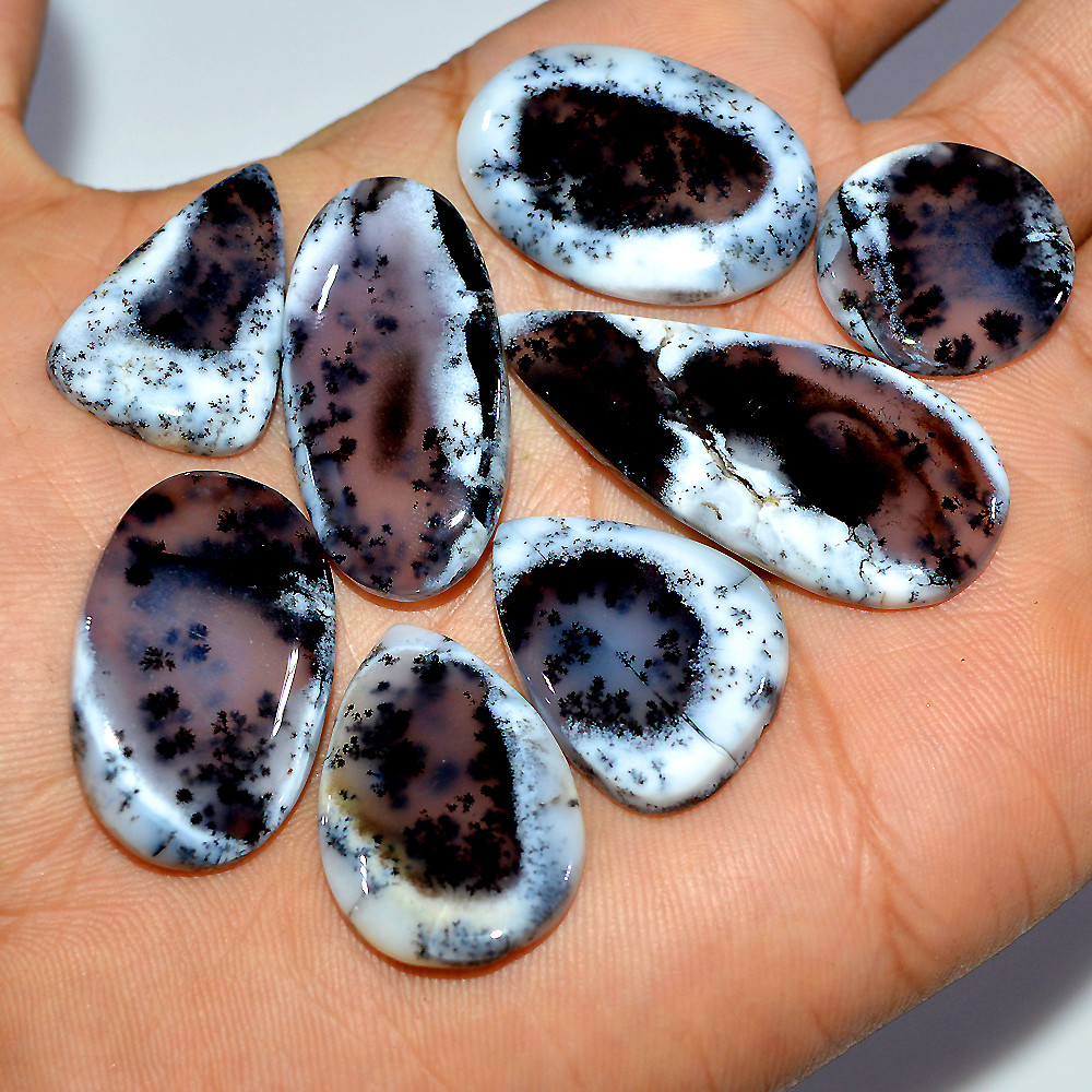 8 Pcs 167 Cts Natural Dendrite Agate Cabochon Loose Gemstone Lot Jewelry Making Semi-Precious Healing Crystal 41x16 19x19mm 17199