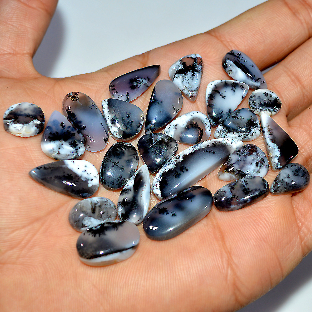 24 Pcs 155 Cts Natural Dendrite Agate Cabochon Loose Gemstone Lot Jewelry Making Semi-Precious Healing Crystal 30x8 9x9mm 17200