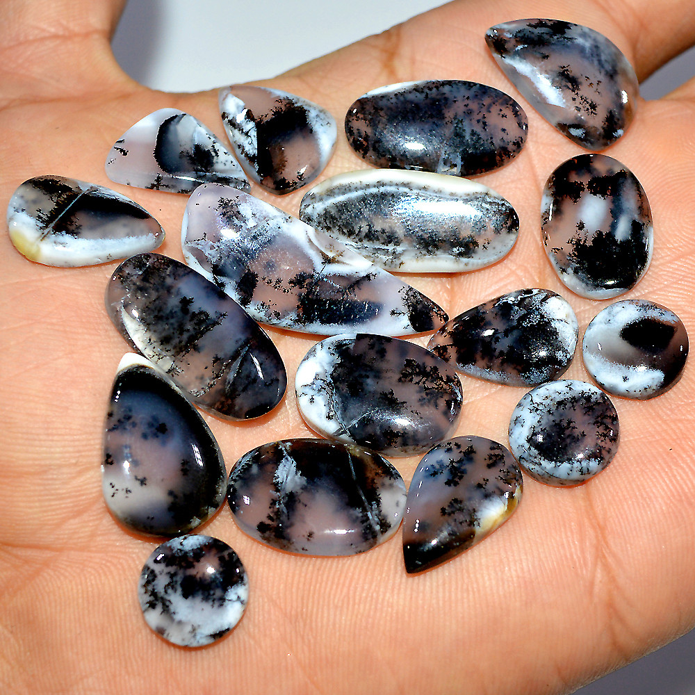 17 Pcs 147 Cts Natural Dendrite Agate Cabochon Loose Gemstone Lot Jewelry Making Semi-Precious Healing Crystal 32x11 10x10mm 17201