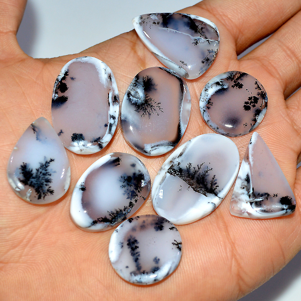Image of 9 Pcs 178 Cts Natural Dendrite Agate Cabochon Loose Gemstone Lot Jewelry Making Semi-Precious Healing Crystal 28x19 19x19mm #17202