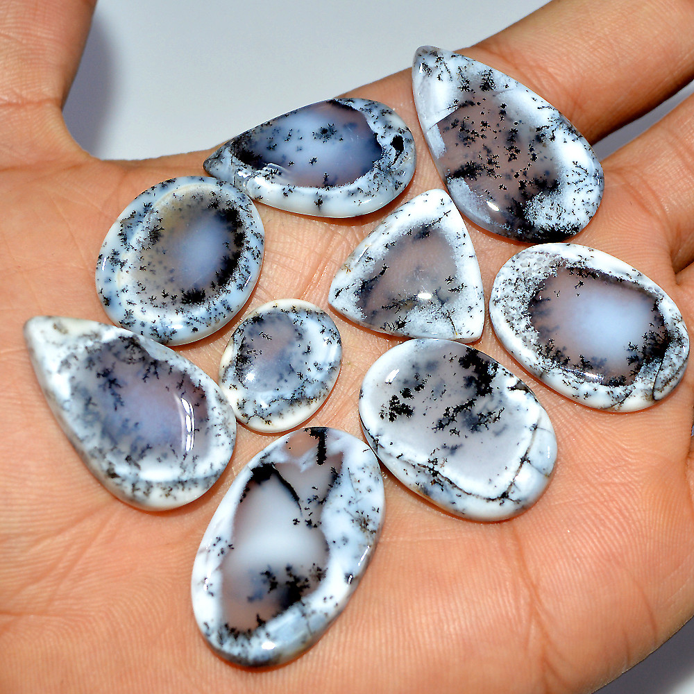 9 Pcs 170 Cts Natural Dendrite Agate Cabochon Loose Gemstone Lot Jewelry Making Semi-Precious Healing Crystal 30x17 15x13mm 17205